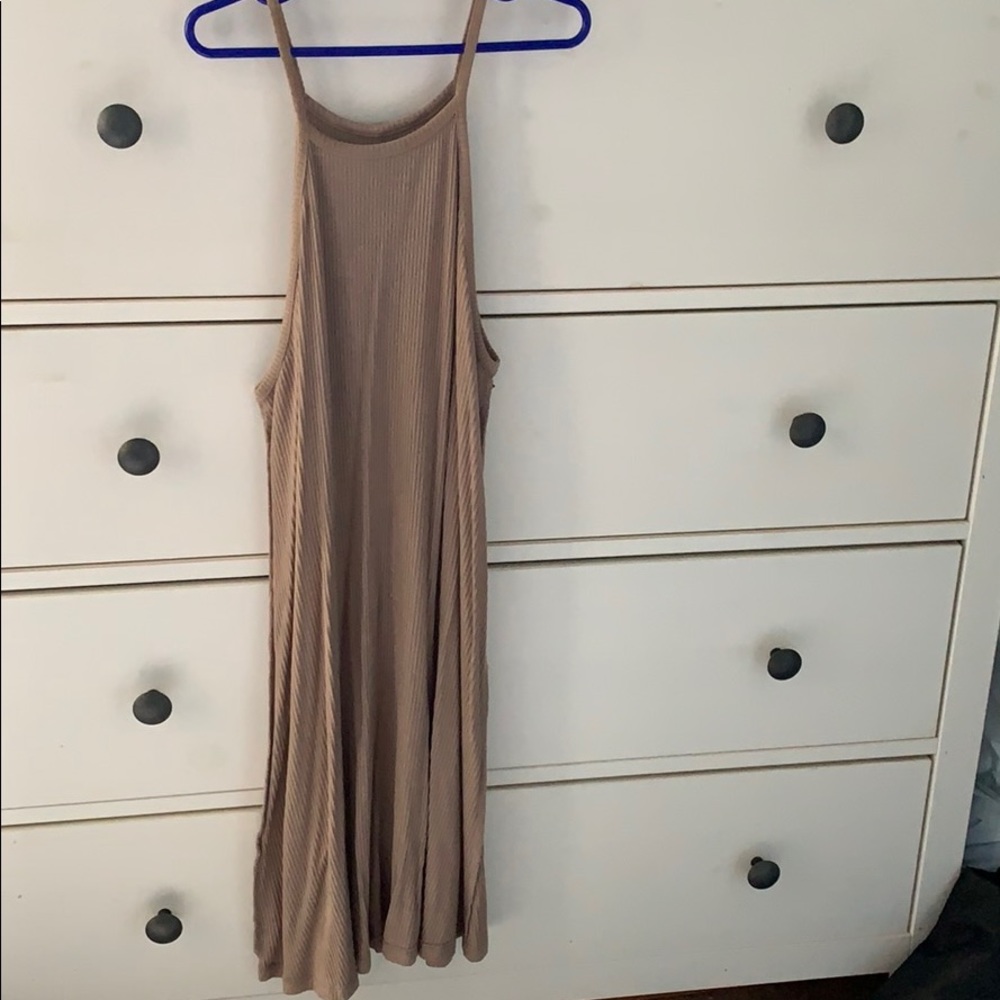 ribbed tan dress